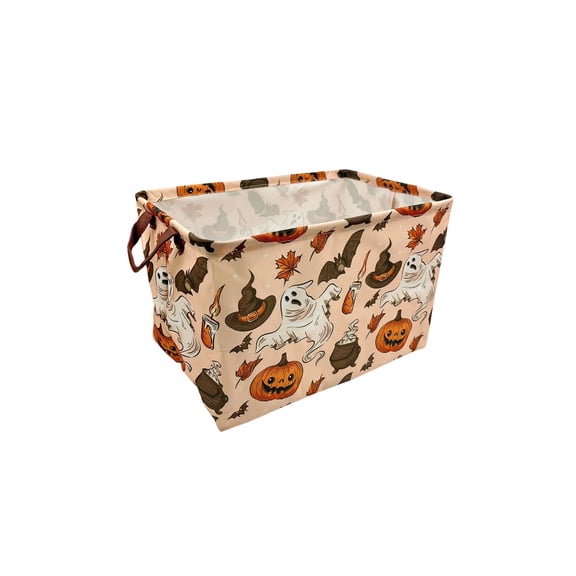 Halloween Storage Basket Pumpkin Ghost Gift Basket Rectangular Basket with Handles Halloween Baskets for Home Office Dorm Closet Shelf