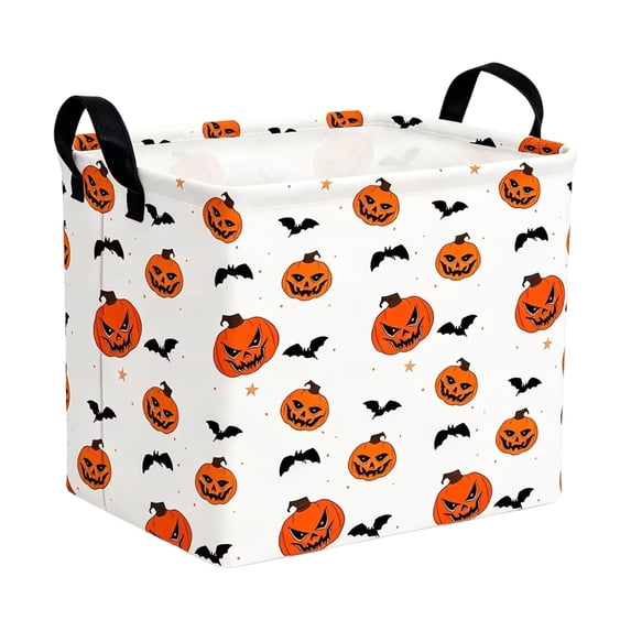 Halloween Storage Basket,Pumpkin Pattern Print Sturdy Handles Organizer Bin for Bathroom Laundry Room Bedroom