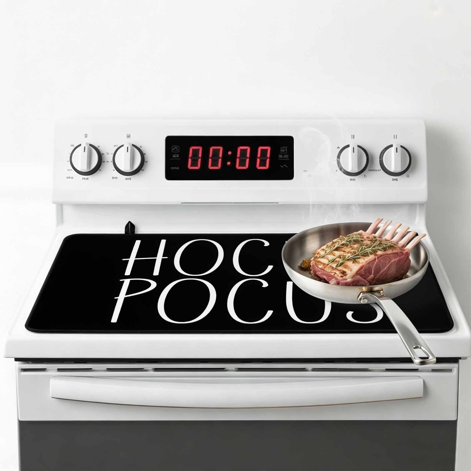 Halloween Stove Top Cover for Electric Stove, Heat-proof & Non Slip Glass Top Stove Cover Protector, Hocus Pocus Black Abstract Simple Lines Art Kitchen Flat Cooktop Rubber Mat 24x21 Inches