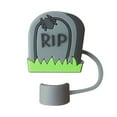 thumbnail image 1 of Halloween Straw Toppers, Cute Cartoon Ghost Tombstone Pattern Halloween Straw Topper, Silicone Straw Covers,15mm/0.59in Reusable Drinking Dust Plugs Set for Cup Accessories-Grey-1 Pcs, 1 of 4