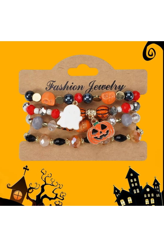 Halloween Stretch Beaded Bracelets Stack Set Colorful White Gold Smile Ghost Bat Pumpkin Polymer Beaded Pearl Clay Stackable Charm Gothic Aesthetic Layering Bracelets Jewelry for Girls Women Teens