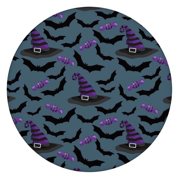 Halloween Stretch Round Tablecloth with Elastic Hem - 52 Inch Elasticized Cover for Kitchen Dining Party, Tear Resistant