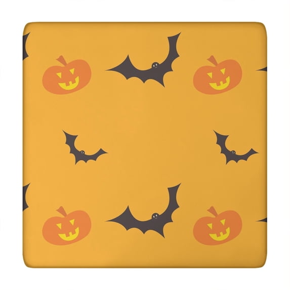 Halloween Stretch Table Cover 34x34 Inch Square - Elastic Edge Design with Ghosts and Pumpkins Pattern for Festive Table Decor
