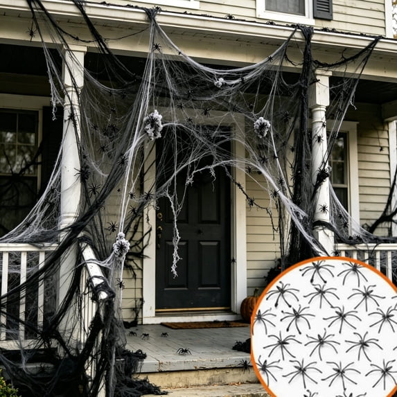 Halloween Stretchable Cotton Spider Web Decor with 20 Plastic Spiders, Black Cobweb for Indoor Outdoor Yard Patio Party Scene Supplies, 78.7x39.4in
