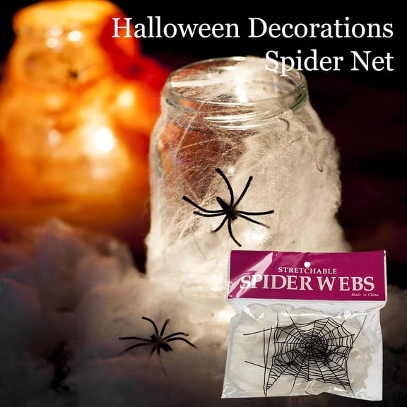 Halloween Stretchable Spider Web Decoration, Fake Cobweb with Simulation Black Spiders for Themed Party, Haunted House, Holiday Scene Layout