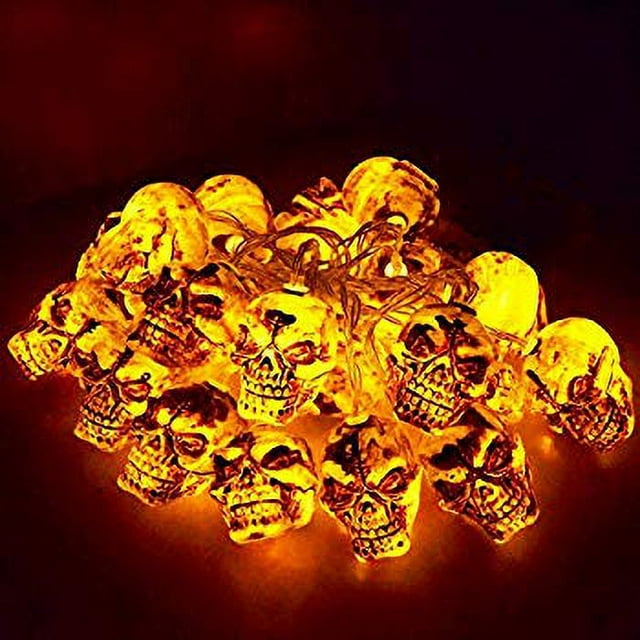 Halloween String 3D Jack-O-Lantern Skull Lights 9.8ft 20 LED Halloween Decorations Lights String Battery Operated Lights Indoor Outdoor Party Christmas Holiday Yard Decorations(skull02)