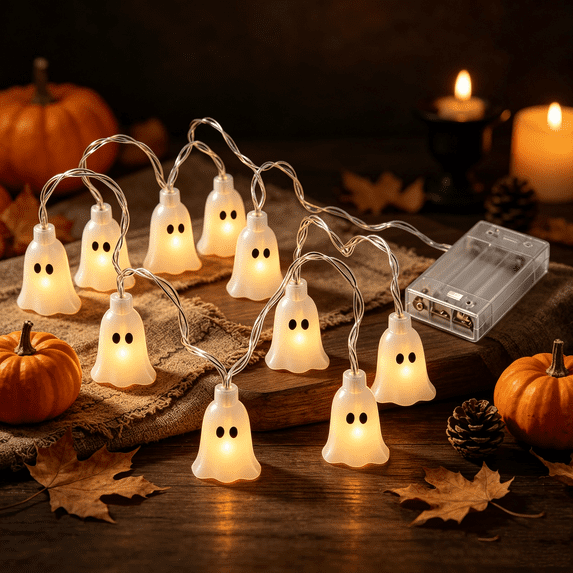 Halloween String Lights, 10L Cute Ghost Shaped LED Lights for Indoor Party Decor, Decorative Hanging Lamps for Window and Home Holiday , 1Pack A