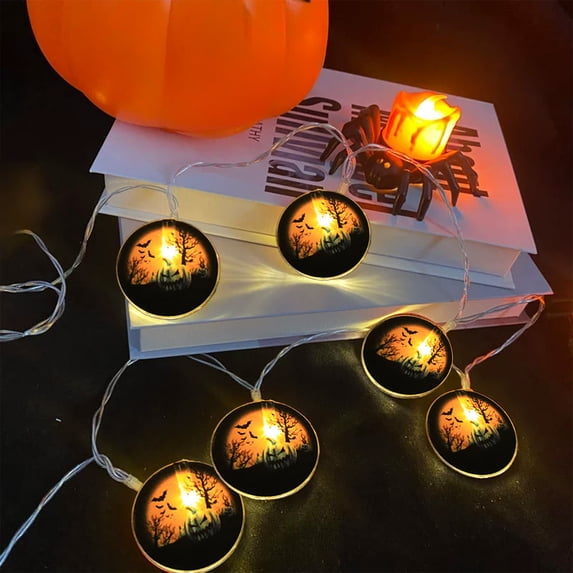 Halloween String Lights, 5FT 10 LED Pumpkin Bat Spider Pattern Halloween Lights, Scary Vintage Lights for Home Garden Indoor Outdoor Decor