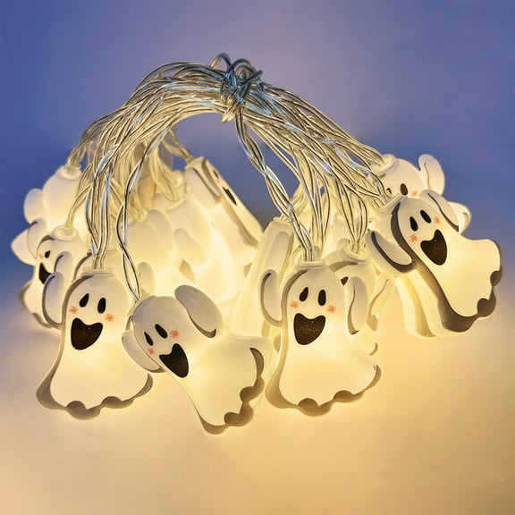 Halloween String Lights - 5FT 3D 10 LED Ghost Battery Powered Light - Spooky Cute Decor for Outside Indoor Yard House Bedroom Holiday Window Fireplace Party Decorations