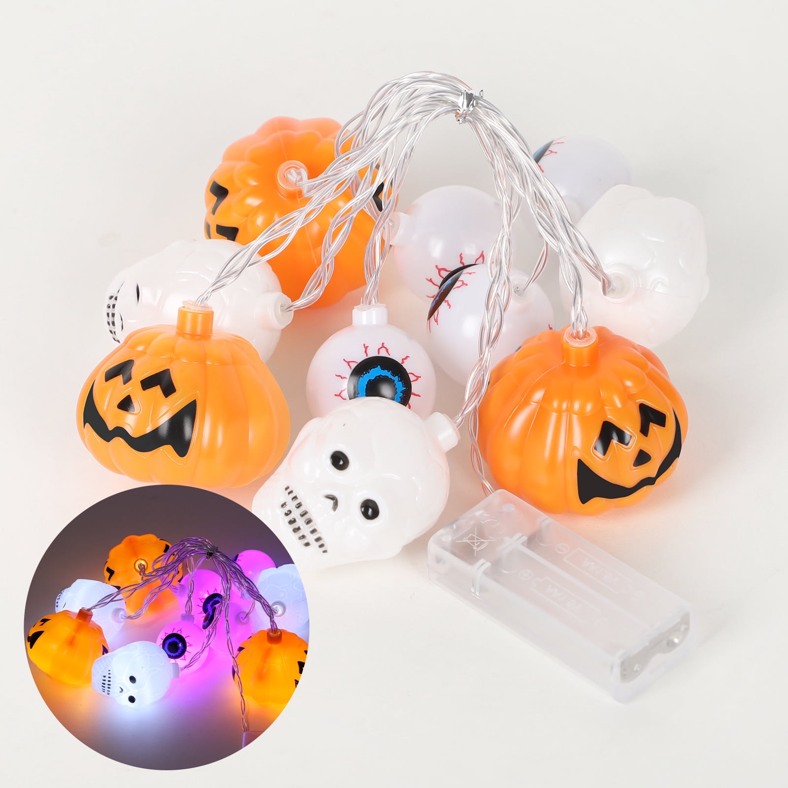 Halloween String Lights, 6.5ft 10 LED Battery Operated Pumpkin Skull Eyeball Lights, Spooky Halloween Decorations Fairy Lights for Indoor Outdoor Party Home Yard