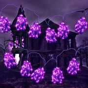 Halloween String Lights, 60 Inch Waterproof Horror Lights 60pcs LED Skull Hand Decoration Purple Light with 8 Patterns for Courtyard Garden Gate Courtyard Halloween Christmas Decoration 1PCS