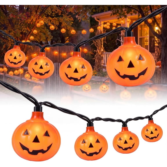 Halloween String Lights, 8.5Ft LED Pumpkin Lights String Lights Plug in, 10 Pumpkin String Light Connectable Indoor/Outdoor Halloween Decorations