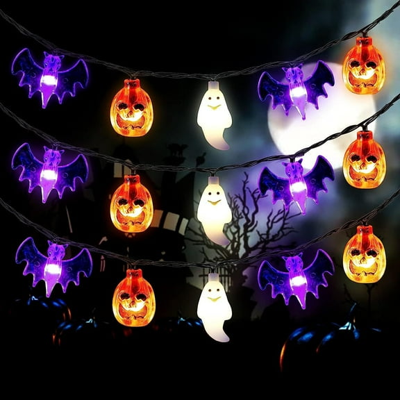 Halloween String Lights Battery Operated 20 Feet 30 LED 3D Pumpkin Bat Ghost Lights with Timer - 8 Light Modes Halloween Decorations Lights for Party Patio Indoor Outdoor (Upgrade)