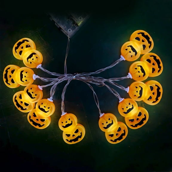 Halloween String Lights Decorations, Double Head Pumpkin Festival Outdoor Yard Patio Decor, Waterproof Light Up String for Home Garden Thanksgiving Fall