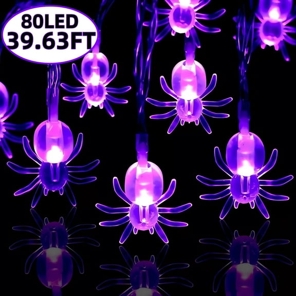 Halloweens Spider String Lights Waterproof 19.68 ft 40 LED Battery String Light for Halloween Decor ( 2pack,Purple Light)