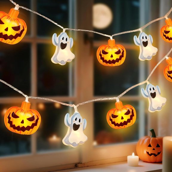 Halloween String Lights Indoor: 4.9 FT 10 LED Pumpkin Ghost Lighted Decorations 8 Modes Waterproof Timer for Window Porch House Room Bedroom Party Decor