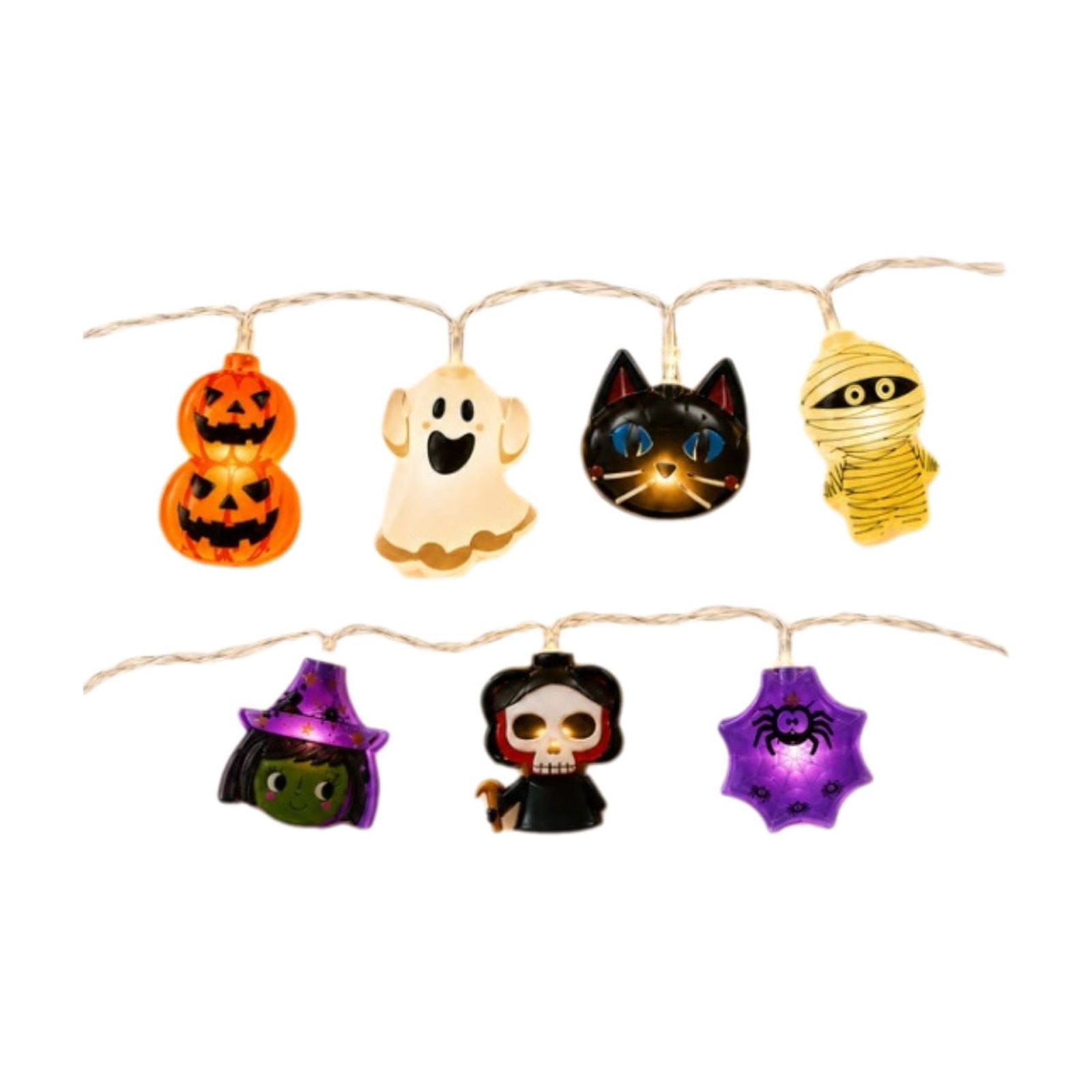 Halloween String Lights - Mixed Character LED Fairy Lights, 6m 40 LEDs Pumpkin Ghost Black Cat Mummy Witch Skull Spider Decor