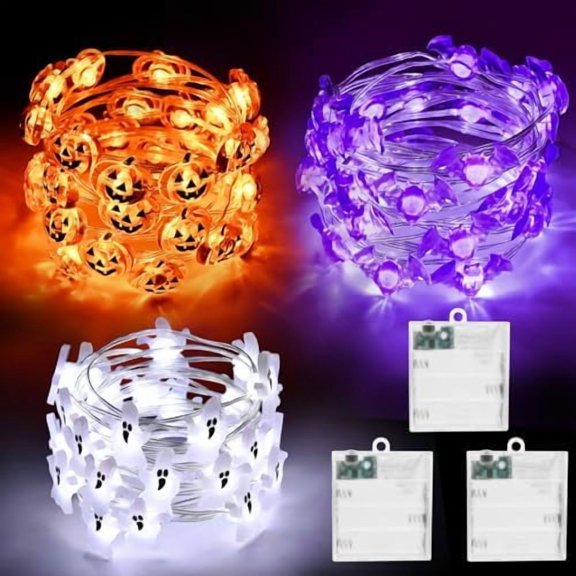 Halloween String Lights, Pumpkin Ghost Bats Mini Halloween Lights with Timer Indoor Battery Operated 9.8ft 30LED Trick or Treat Decorations for Home Decor Indoor Party Holiday