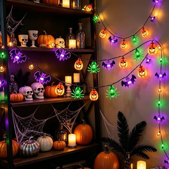 Halloween String Lights Witch Ghost Pumpkin 78.7in 10LED Battery Operated for Indoor Outdoor Party by OVFUIZ