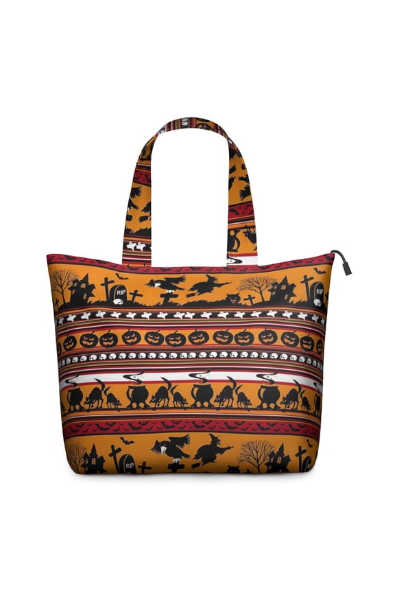 Halloween Stripe Scene Pattern Travel Tote Bags for Women Carry On,Large Weekender Bags for Women Travel,Multi Functional Duffle Bag for Work,Shopping,Sports