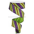 thumbnail image 1 of Halloween Stripe Wired Ribbon, Orange Purple Lime Green, 1.5 Inches x 10 Yards (30 Feet), 1 of 1
