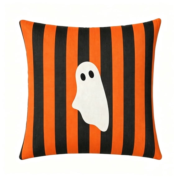 Halloween Striped Ghost Throw Pillow Covers, Stylish Soft Comfy Square Decorative Pillow Cover for Fall Home Sofa Bed Decor