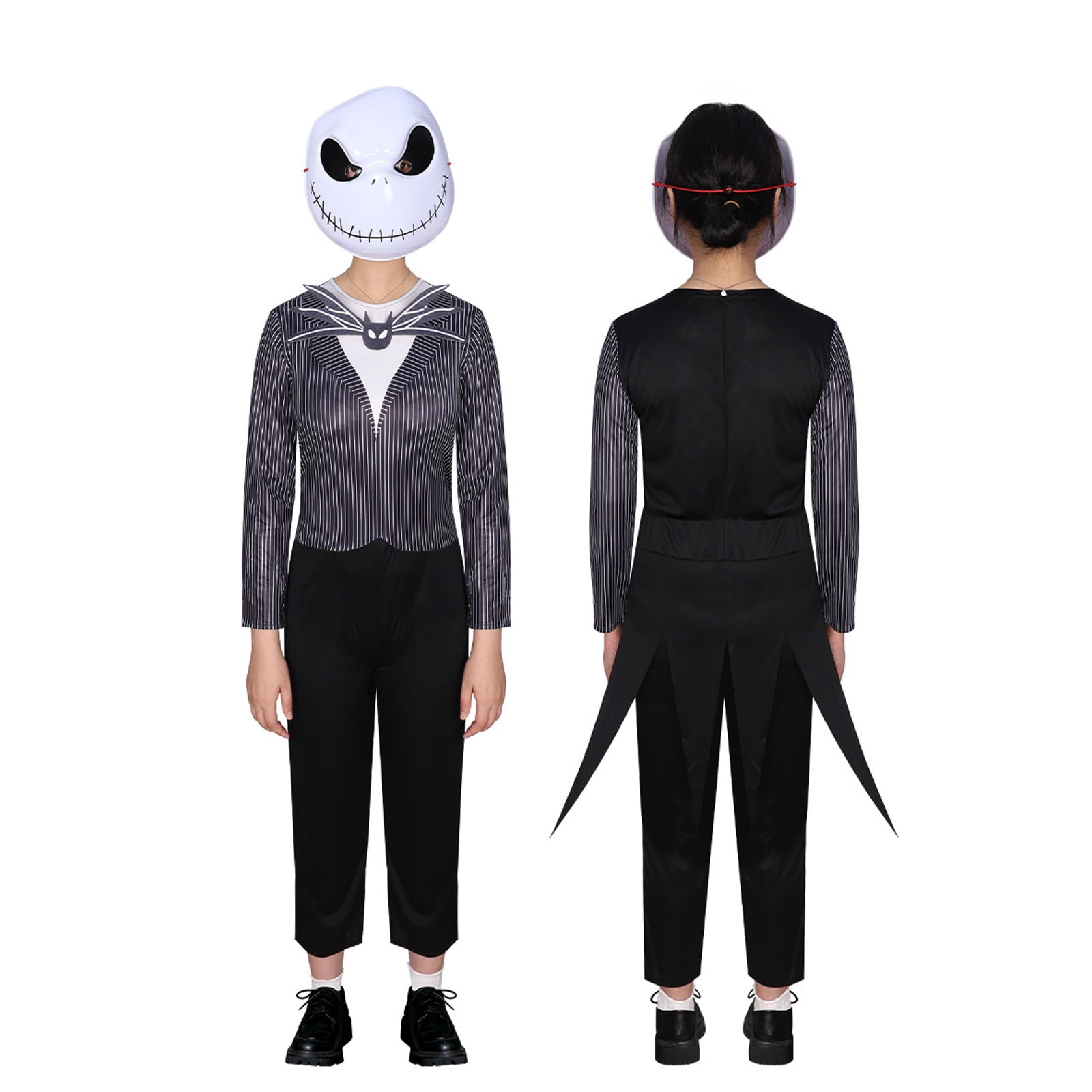 Taskedo Mask Halloween Striped Skeleton Jumpsuit Costume Gothic Nightmare Cosplay ...