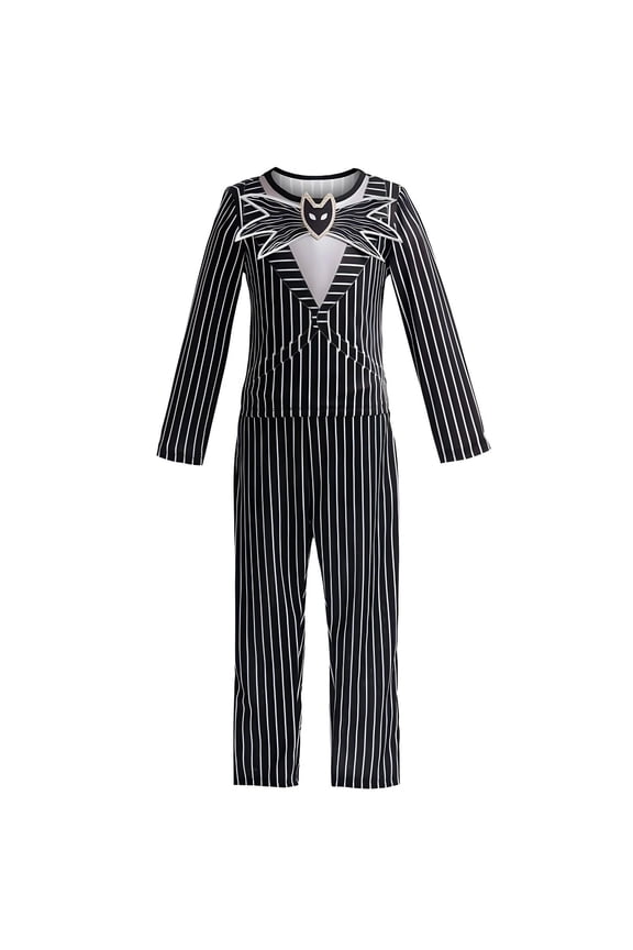 Halloween Striped Skeleton Tailcoat Costume Gothic Nightmare Cosplay Tuxedo Outfit Pinstripe Shirt and Pants Suit Set