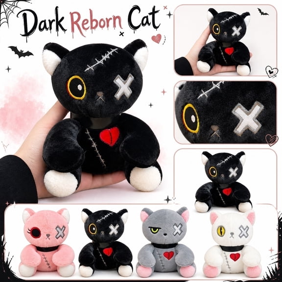 Halloween Stuffed Animal, Haunted Plush Toys, Dark Gothic Black Cat Design, Gothic Cat Decor, Ideal Halloween Party Display, Cozy Accompanying Stuffed Animal Cat, Child-Safe Soft