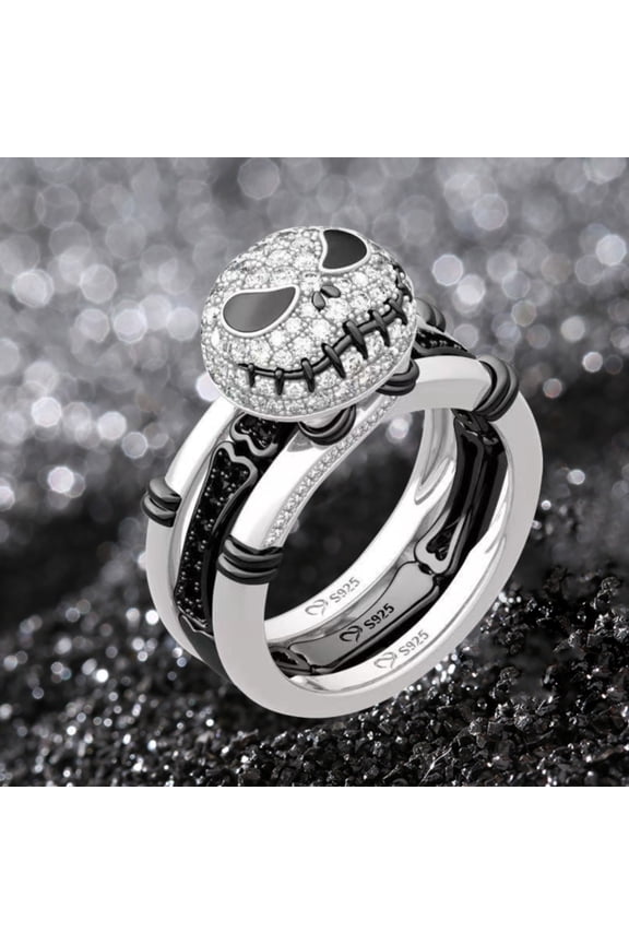 Halloween Style Black And White Zircon Rings For Men And Women