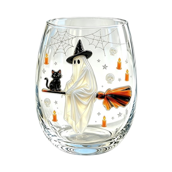 Halloween Style Drinking Glass Tumbler with 2D Printed Exterior Stemless Cup for Home Bar Kitchen Party Decor