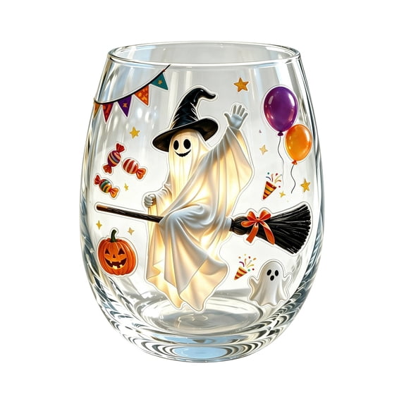 Halloween Style Drinking Glass Tumbler with 2D Printed Exterior Stemless Cup for Home Bar Kitchen Party Decor