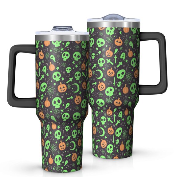 Halloween Style Mega Mug 40oz – Stainless Steel Insulated Tumbler with Handle and Straw, Large Capacity Travel Cup for Hot & Cold Drinks