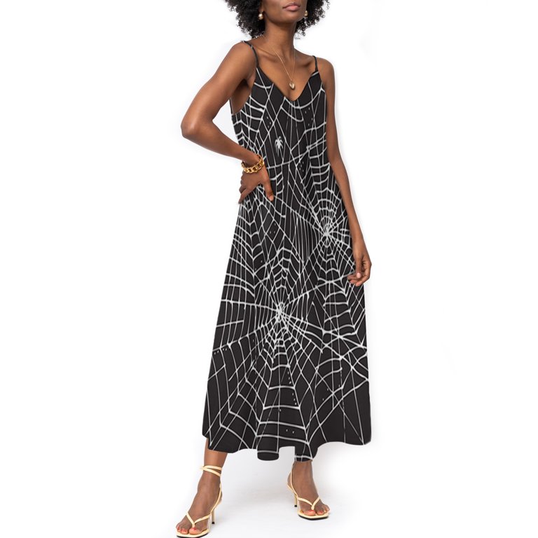 Halloween Style,Women&rsquo;s Sleeveless Spaghetti Strap Dress,Spider 
