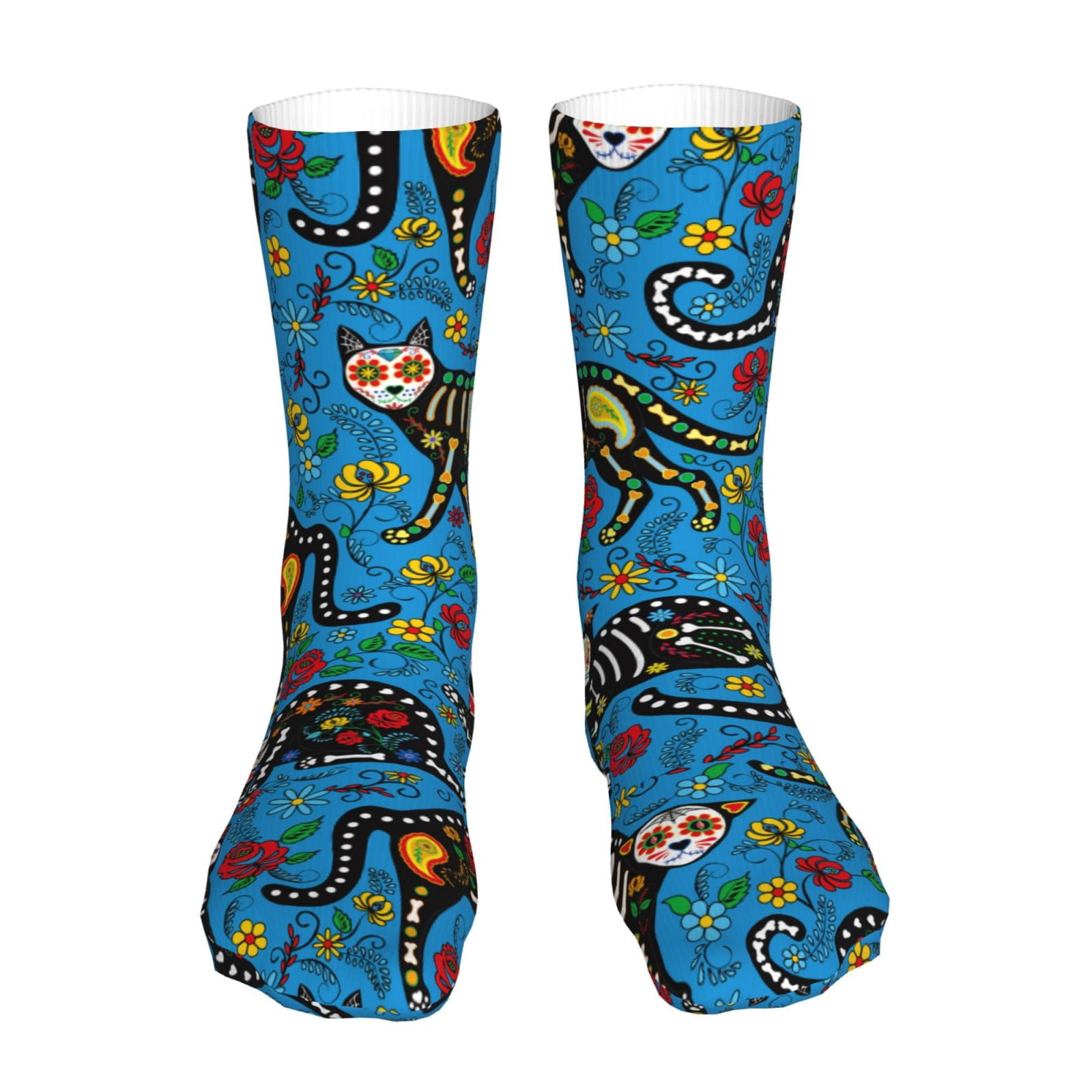 Halloween Sugar Skull Cat Socks for Women Men Novelty Colorful Crew