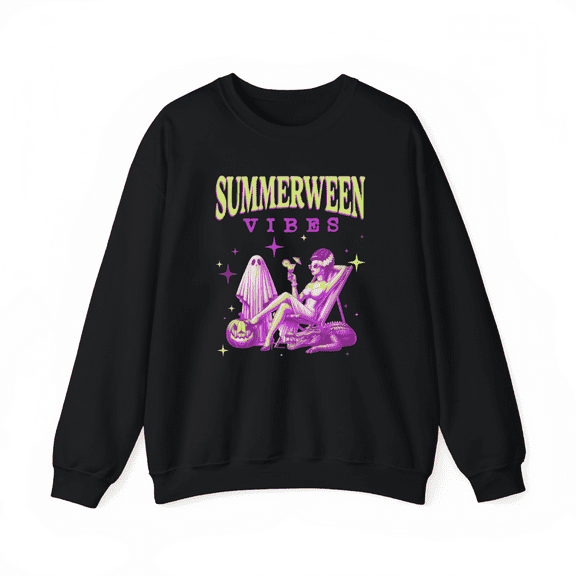 Halloween Summerweem Vibes patterned T-shirt top round neck long sleeve Fashion and comfortable Black S-3XL