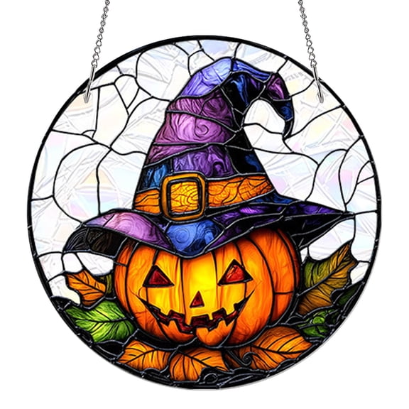 Halloween Sun Catcher, 7.87" Round Acrylic Suncatcher Hanging Decor, Stained Glass Window Ornament, Halloween Wall Pendant, Seasonal Home Accent, Holiday Display Piece, Outdoor Porch Hanging Prop