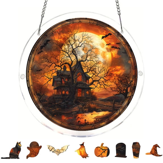 Halloween Sun Catcher for Window Hanging, 7.4in Acrylic Puzzle Board Ornament for Home Window, Birthday House Warming Gift for Puzzle Lovers by MPOISVA