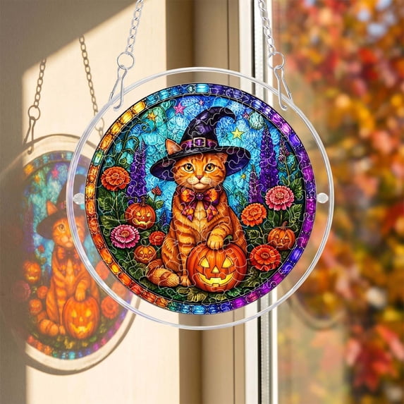 Halloween Sun Catcher for Window Hanging, 8 Styles Stained Glass Acrylic Puzzle Suncatcher for Windows Wall Car, Spooky House Warming Gift for Family Friends by MPOISVA