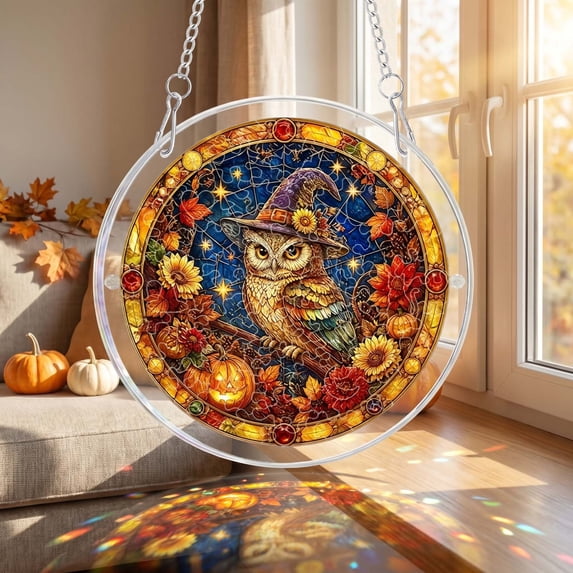 Halloween Sun Catcher for Window Hanging, 8 Styles Stained Glass Acrylic Puzzle Suncatcher for Windows Wall Car, Spooky House Warming Gift for Family Friends by MPOISVA