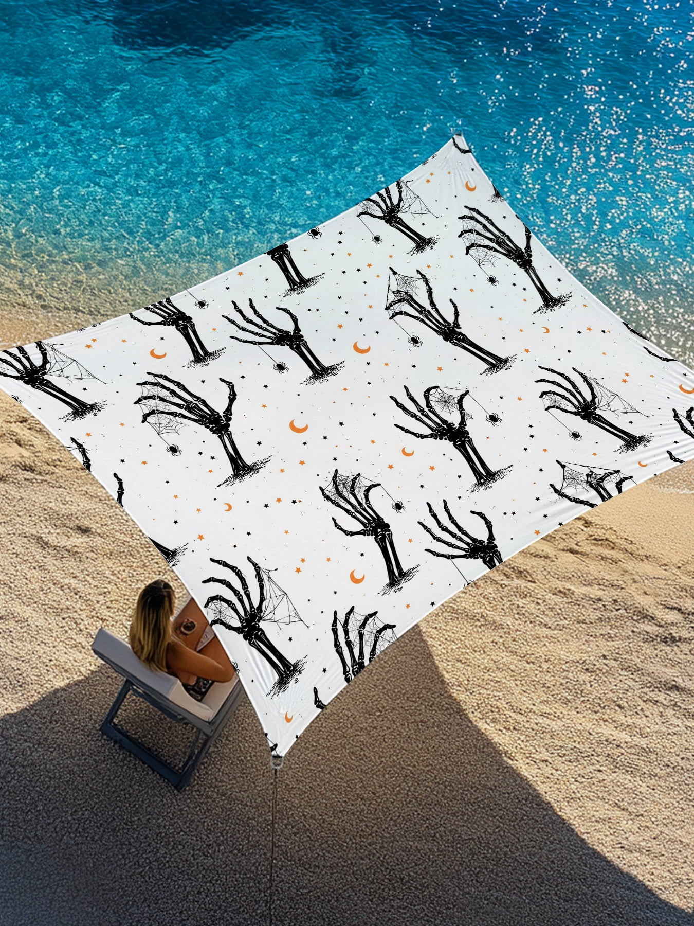 Halloween Sun Shade Sail 12' x 16', Creepy Minimalist Skeletons Zombie ...