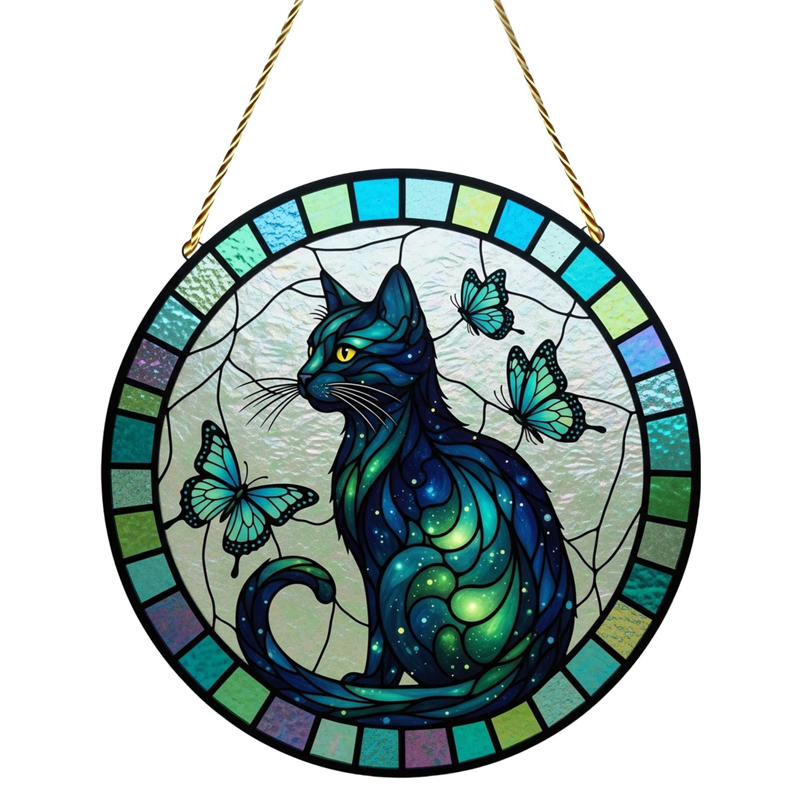 Halloween Suncatcher Stained Glass,Black Cat Hanging Stained Glass for ...