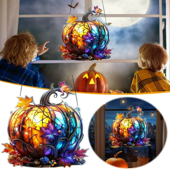 Halloween Suncatcher Sun Catchers Indoor Window Pumpkin Light Catchers Ornament for Halloween Party Home Decor Windows and Door Decoration