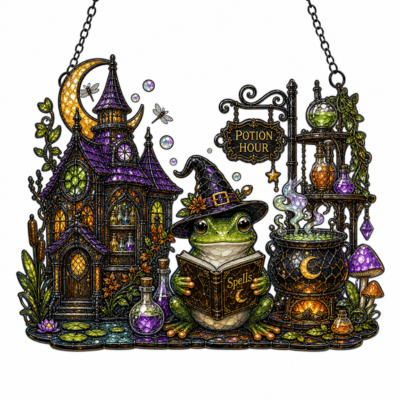 Halloween Suncatcher Witch Frog Potion Lab Acrylic Window Hanging for Halloween Fans