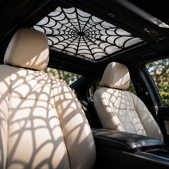 Halloween Sunroof Decal – Gothic Spiderweb & Bats Window Overlay, Gothic Halloween Car Window Decoration, Removable Car Sunroof Vinyl Sticker for SUV Sedan, Halloween Parties