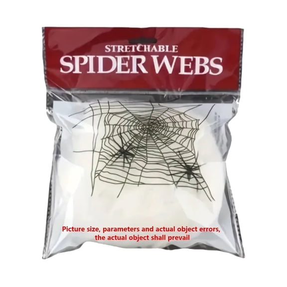 Halloween Super Stretch Spider Web of White Cotton with 2 Spiders, 4pcs Set - All Halloween Props Indoor Outdoor Decoration - Goldenrow