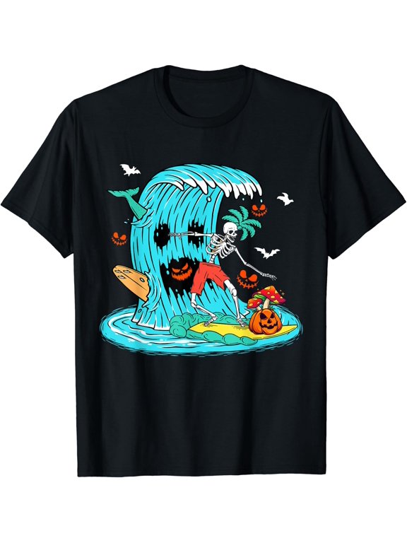 Halloween Surfing Hawaiian Surfer Horror Pumpkin Celebration T-Shirt, Size S-5XL