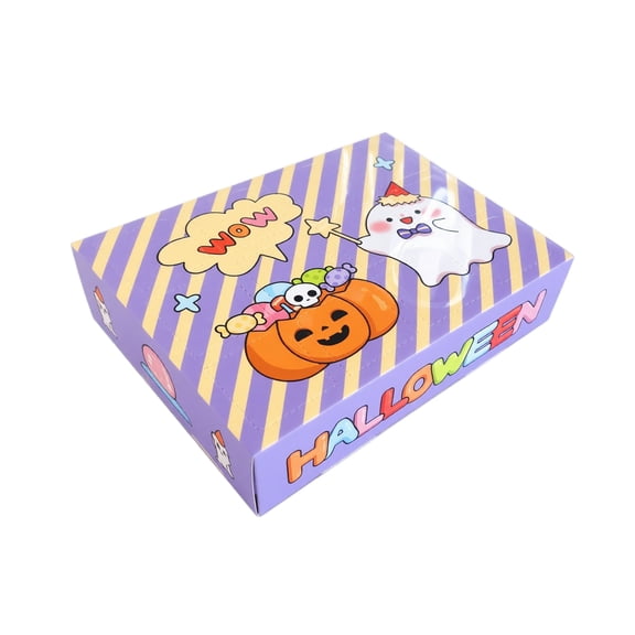 Halloween Surprise Box Empty Knockout Box, Cute Pink Striped Design with Pumpkin Witch, Ghost and "BOO" Print, Reusable DIY Blind Box for Halloween Party