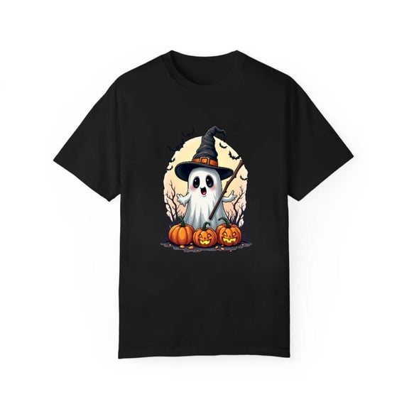 Halloween Surprised Witch Hat Triple Pumpkins T Shirt Art Graphic Tees Bat Silhouettes Tops Vintage Black S-5XL
