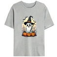 thumbnail image 1 of Halloween Surprised Witch Hat Triple Pumpkins T Shirt Art Graphic Tees Bat Silhouettes Tops Vintage Gray S-3XL, 1 of 4